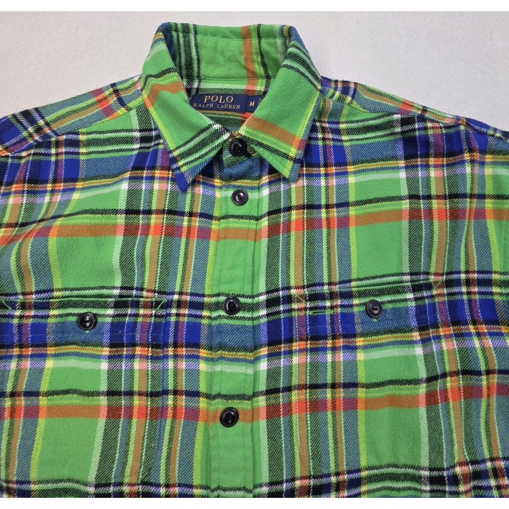 Polo‎ Ralph Lauren Plaid Brushed Flannel Shirt Mens M Long Sleeve Bright Soft